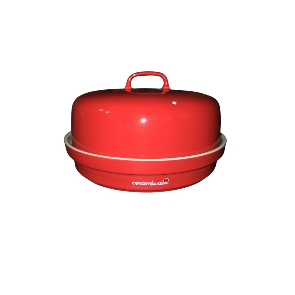 Ceramikawe Microwave Food Warmer Steamer Red Ceramic‎ Dish With Lid Round